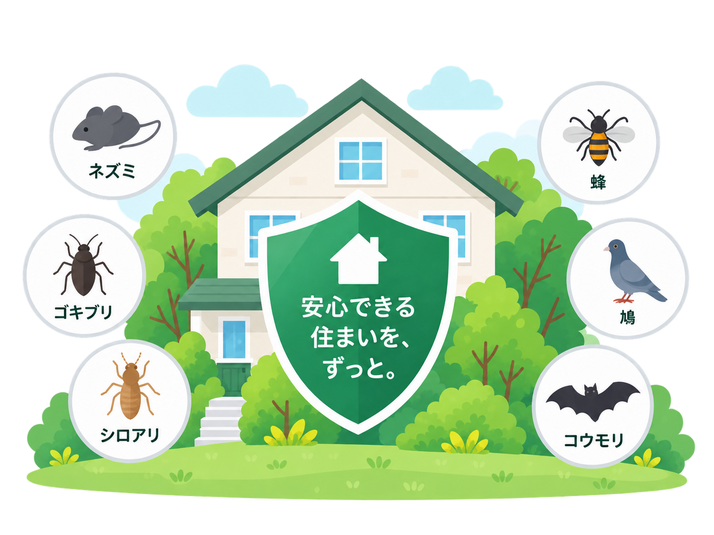 家と害虫・害獣対策のイメージ